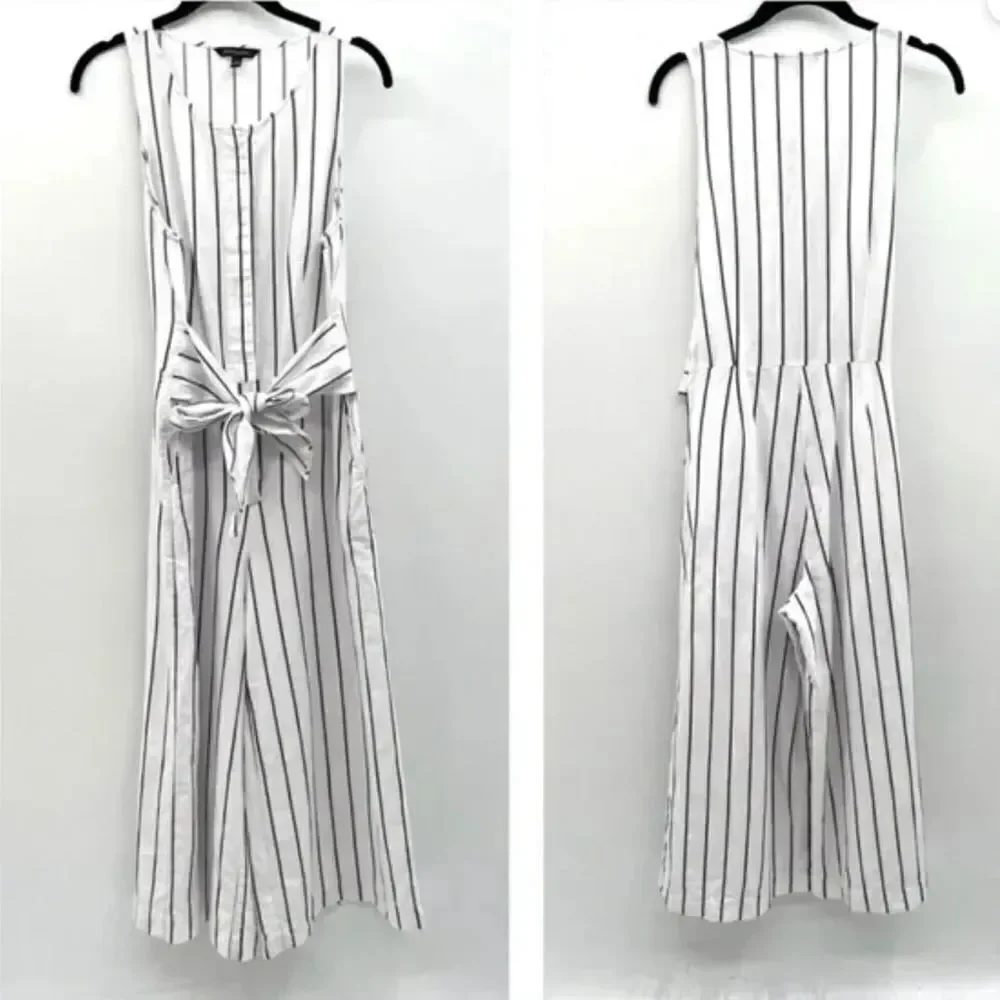 NWT Banana Republic white/black striped linen blend wide pant jumpsuit Small